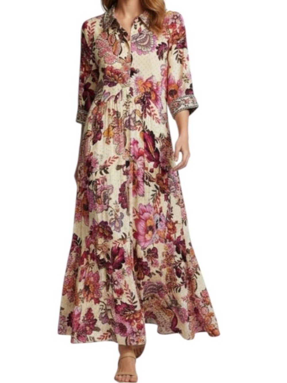 A Loves A Women’s Yellow/Red Floral Prairie Cottagecore Tiered Maxi Dress XS